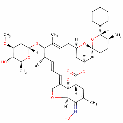 165108-07-6;220119-17-5 Avermectin A1a, 25-cyclohexyl-4-O-de(2,6-dideoxy-3-O-methyl-alpha.-L-arabino-hexopyranosyl)-5-demethoxy-25-de(1-methylpropyl)-22,23-dihydro-5-(hydroxyimino)-