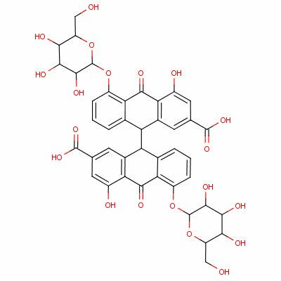 517-43-1 5,5'-bis(β-C-glucopyranosyloxy)-9,9',10,10'-tetrahydro-4,4'-dihydroxy-10,10'-dioxo[9,9'-bianthracene]-2,2'-dicarboxylic acid